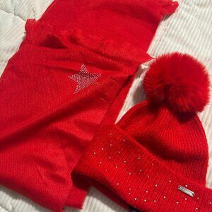 Steve Madden Women's Red Scarf and Hat Set